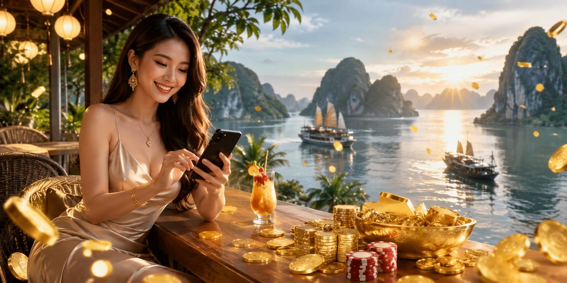 Người chơi tại Vịnh Hạ Long thư giãn với cà phê và đăng nhập casino mobile trên điện thoại