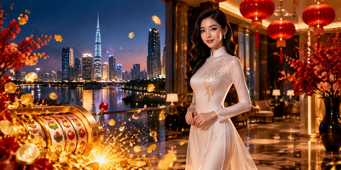 Người dùng TP. HCM mặc áo dài truy cập slot game và thực hiện nạp tiền trực tuyến qua điện thoại