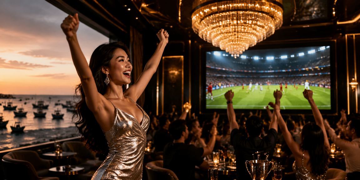 Người hâm mộ theo dõi bóng đá và đặt cược tại bãi biển Mũi Né